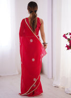 Vegaa Fashion Red Fandy Silk Moti & Val Sequence Designer Saree | Grocsy