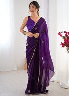 Vegaa Fashion Violet Fandy Silk Moti & Val Sequence Designer Saree | Grocsy
