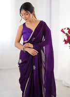 Vegaa Fashion Violet Fandy Silk Moti & Val Sequence Designer Saree | Grocsy
