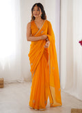 Vegaa Fashion Yellow Fandy Silk Moti & Val Sequence Designer Saree | Grocsy