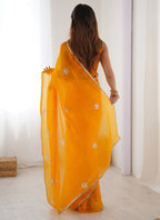Vegaa Fashion Yellow Fandy Silk Moti & Val Sequence Designer Saree | Grocsy