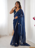Vegaa Fashion Blue Fandy Silk Moti & Val Sequence Designer Saree | Grocsy