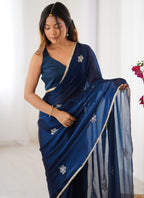 Vegaa Fashion Blue Fandy Silk Moti & Val Sequence Designer Saree | Grocsy