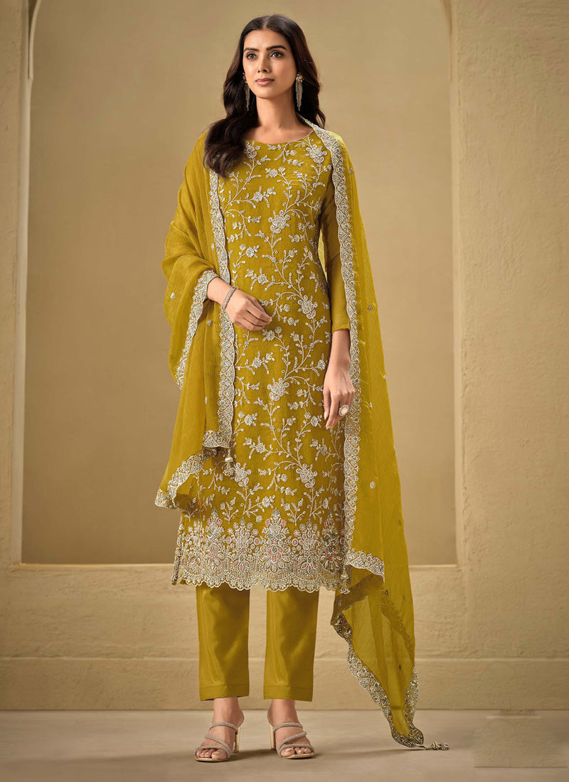 Vegaa Fashion Yellow Chinon Sequence Embroidered Salwar Suit | Grocsy