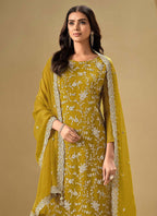 Vegaa Fashion Yellow Chinon Sequence Embroidered Salwar Suit | Grocsy