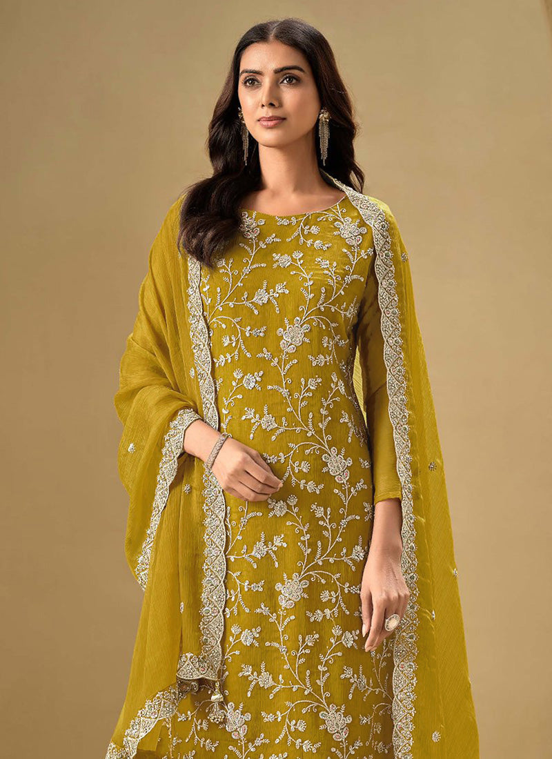 Vegaa Fashion Yellow Chinon Sequence Embroidered Salwar Suit | Grocsy