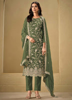 Vegaa Fashion Mahendi Chinon Sequence Embroidered Salwar Suit | Grocsy
