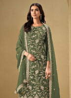 Vegaa Fashion Mahendi Chinon Sequence Embroidered Salwar Suit | Grocsy