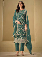 Vegaa Fashion Aqua Blue Chinon Sequence Embroidered Salwar Suit | Grocsy