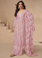 Vegaa Fashion Light Pink Chinon Silk Embroidered Palazzo Suit | Grocsy