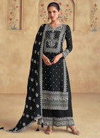 Vegaa Fashion Black Georgette Embroidered Palazzo Suit | Grocsy