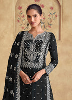 Vegaa Fashion Black Georgette Embroidered Palazzo Suit | Grocsy