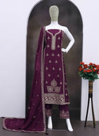 Vegaa Fashion Purple Chinon Silk Embroidered Designer Salwar Suit | Grocsy