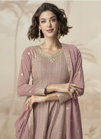 Vegaa Fashion Peach Georgette Embroidered Designer Palazzo Suit | Grocsy