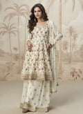Vegaa Fashion Off White Georgette Embroidered Designer Palazzo Suit | Grocsy