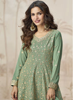 Vegaa Fashion Pista Green Georgette Embroidered Designer Palazzo Suit | Grocsy