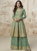 Vegaa Fashion Pista Green Georgette Embroidered Designer Palazzo Suit | Grocsy