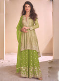 Vegaa Fashion Light Green Georgette Embroidered Palazzo Suit | Grocsy