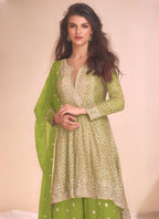 Vegaa Fashion Light Green Georgette Embroidered Palazzo Suit | Grocsy