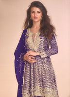 Vegaa Fashion Violet Georgette Embroidered Palazzo Suit | Grocsy