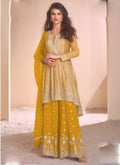 Vegaa Fashion Yellow Georgette Embroidered Palazzo Suit | Grocsy