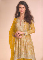 Vegaa Fashion Yellow Georgette Embroidered Palazzo Suit | Grocsy