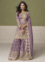 Vegaa Fashion Lavender Simar Silk Embroidered Designer Palazzo Suit | Grocsy