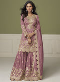Vegaa Fashion Onion Pink Simar Silk Embroidered Designer Palazzo Suit | Grocsy