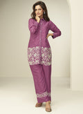 Vegaa Fashion Onion Pink Chinon Silk Embroidered Designer Co Ord Set | Grocsy
