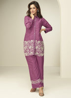 Vegaa Fashion Onion Pink Chinon Silk Embroidered Designer Co Ord Set | Grocsy