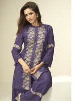 Vegaa Fashion Violet Chinon Silk Embroidered Designer Co Ord Set | Grocsy