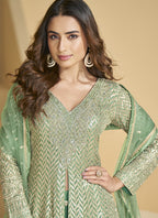 Vegaa Fashion Light Green Georgette Embroidered Designer Palazzo Suit | Grocsy