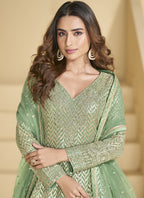 Vegaa Fashion Light Green Georgette Embroidered Designer Palazzo Suit | Grocsy