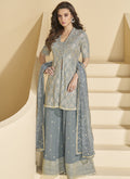 Vegaa Fashion Grey Georgette Embroidered Designer Palazzo Suit | Grocsy