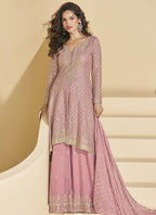 Vegaa Fashion Peach Georgette Embroidered Designer Palazzo Suit | Grocsy