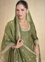 Vegaa Fashion Mahendi Viscose Jacquard Embroidered Anarkali Suit | Grocsy
