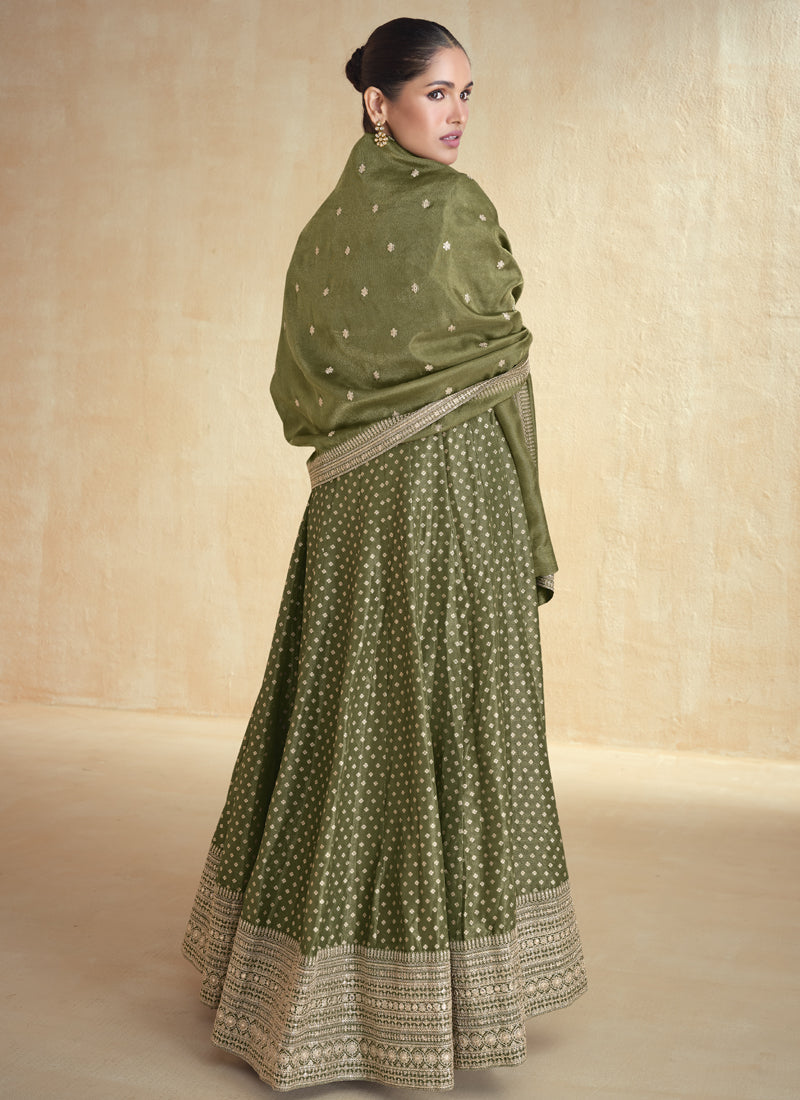 Vegaa Fashion Mahendi Viscose Jacquard Embroidered Anarkali Suit | Grocsy