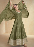 Vegaa Fashion Mahendi Viscose Jacquard Embroidered Anarkali Suit | Grocsy