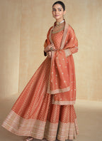 Vegaa Fashion Orange Viscose Jacquard Embroidered Anarkali Suit | Grocsy