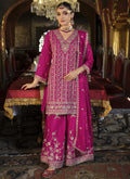 Vegaa Fashion Rani Pink Chinon Silk Embroidered Designer Palazzo Suit | Grocsy