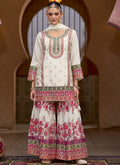 Vegaa Fashion White Chinon Silk Embroidered Sharara Suit | Grocsy
