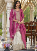 Vegaa Fashion Rani Pink Chinon Silk Embroidered With Digital Print Palazzo Suit | Grocsy