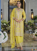 Vegaa Fashion Yellow Chinon Silk Embroidered Designer Palazzo Suit | Grocsy