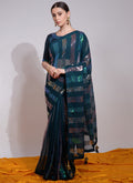 Vegaa Fashion Teal Georgette Sequence Party Wear Saree | Grocsy
