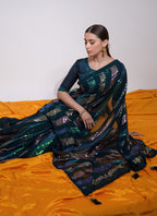 Vegaa Fashion Teal Georgette Sequence Party Wear Saree | Grocsy