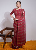 Vegaa Fashion Maroon Georgette Sequence Party Wear Saree | Grocsy