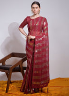 Vegaa Fashion Maroon Georgette Sequence Party Wear Saree | Grocsy