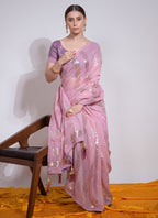 Vegaa Fashion Baby Pink Georgette Sequence Party Wear Saree | Grocsy