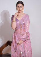 Vegaa Fashion Baby Pink Georgette Sequence Party Wear Saree | Grocsy
