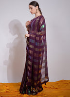 Vegaa Fashion Wine Georgette Sequence Party Wear Saree | Grocsy